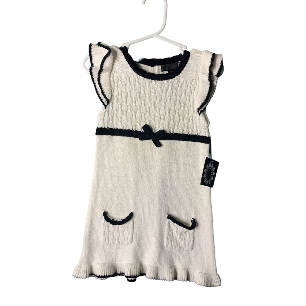 Daisy Girls Infant Baby Size 12 Months White Black Sweater Dress Cap Sleeve